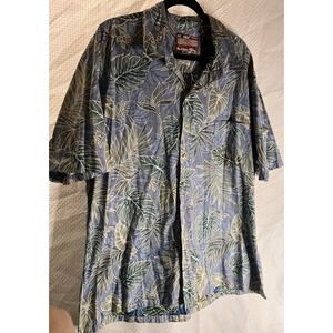 RJC Mens Hawaiian Shirt Sz 3X Palm Tree Leaves Reverse Print Blue Green Cotton